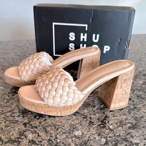 ShuShop Women's Tan Woven Cork Platform Heels NWT 9